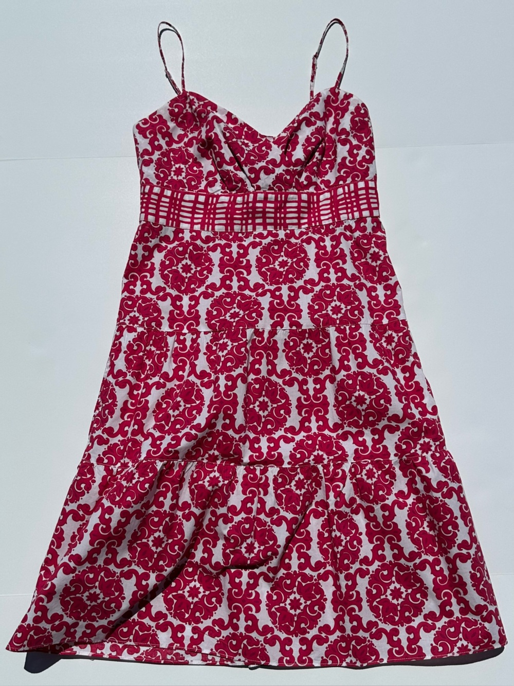 Tommy Hilfiger Pink and White Patterned Cotton Dress Pockets Classic Feminine